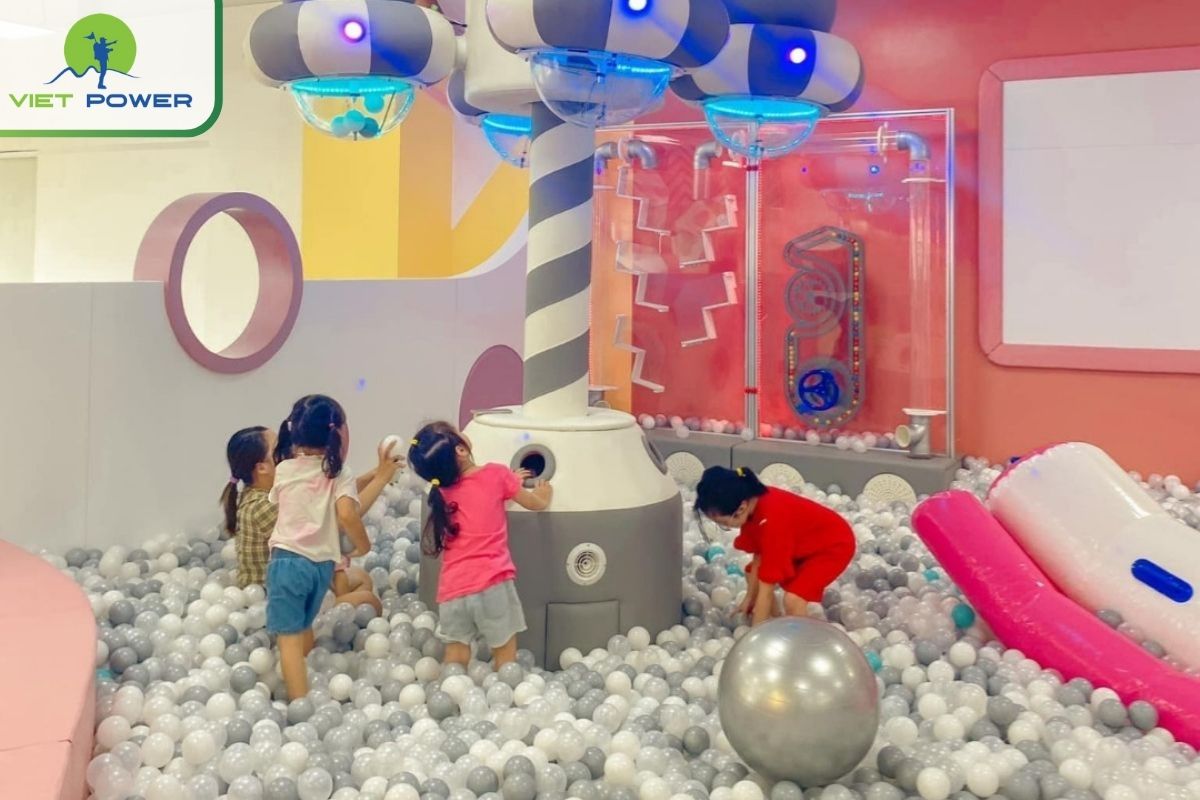Indoor play area with ball house at ABU Premium Kids Cafe