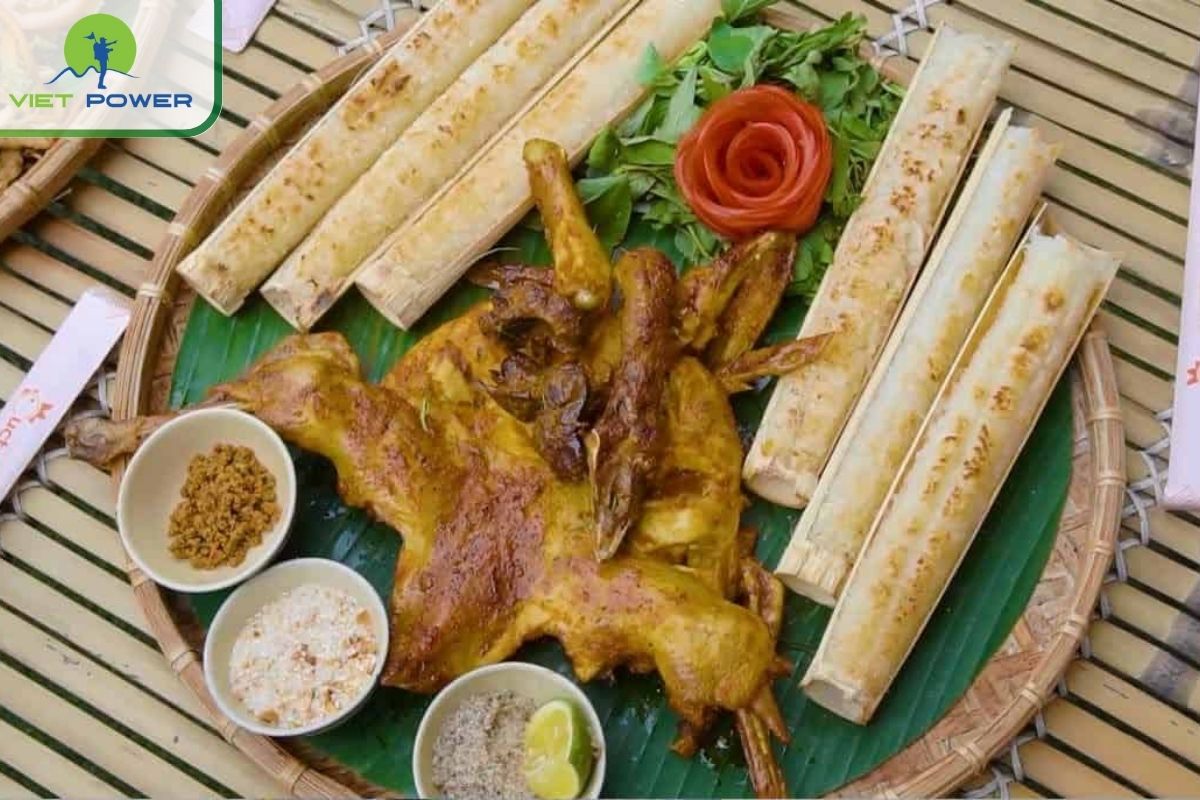 Bamboo rice served with grilled chicken