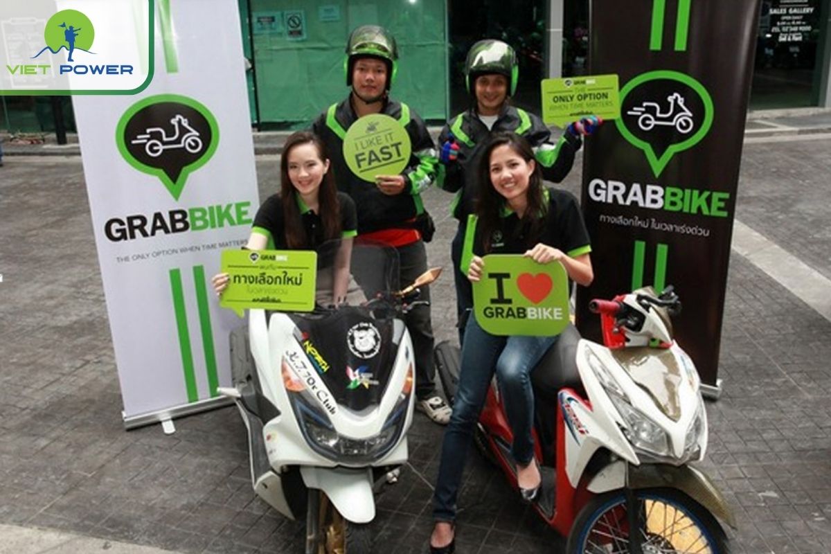Ridesharing in Vietnam: Grab bike.