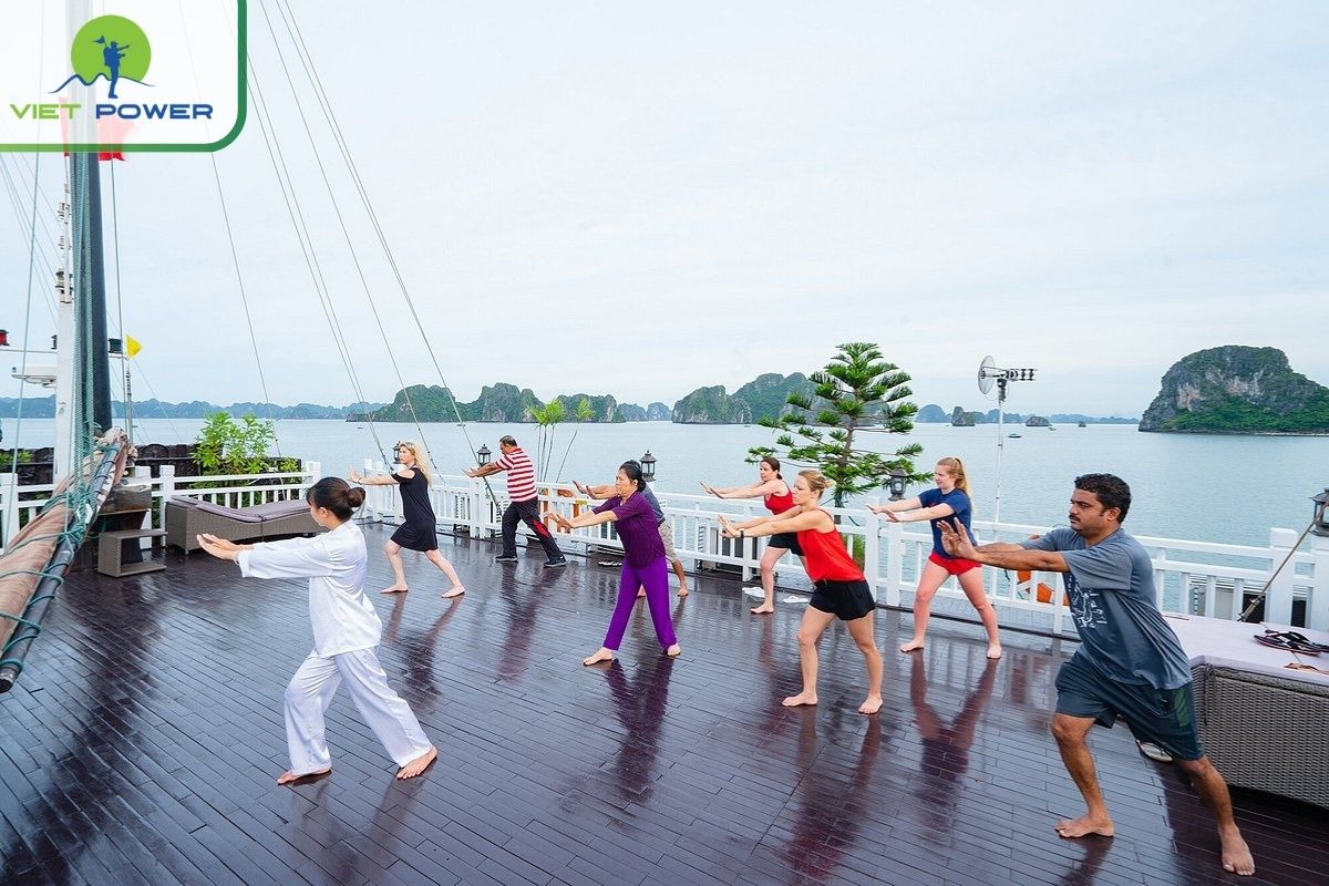 Tai Chi session on the sundeck