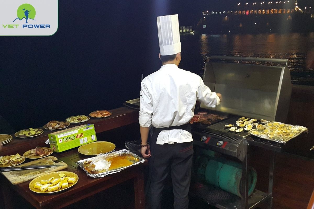 BBQ dinner with grilled seafood and local dishes