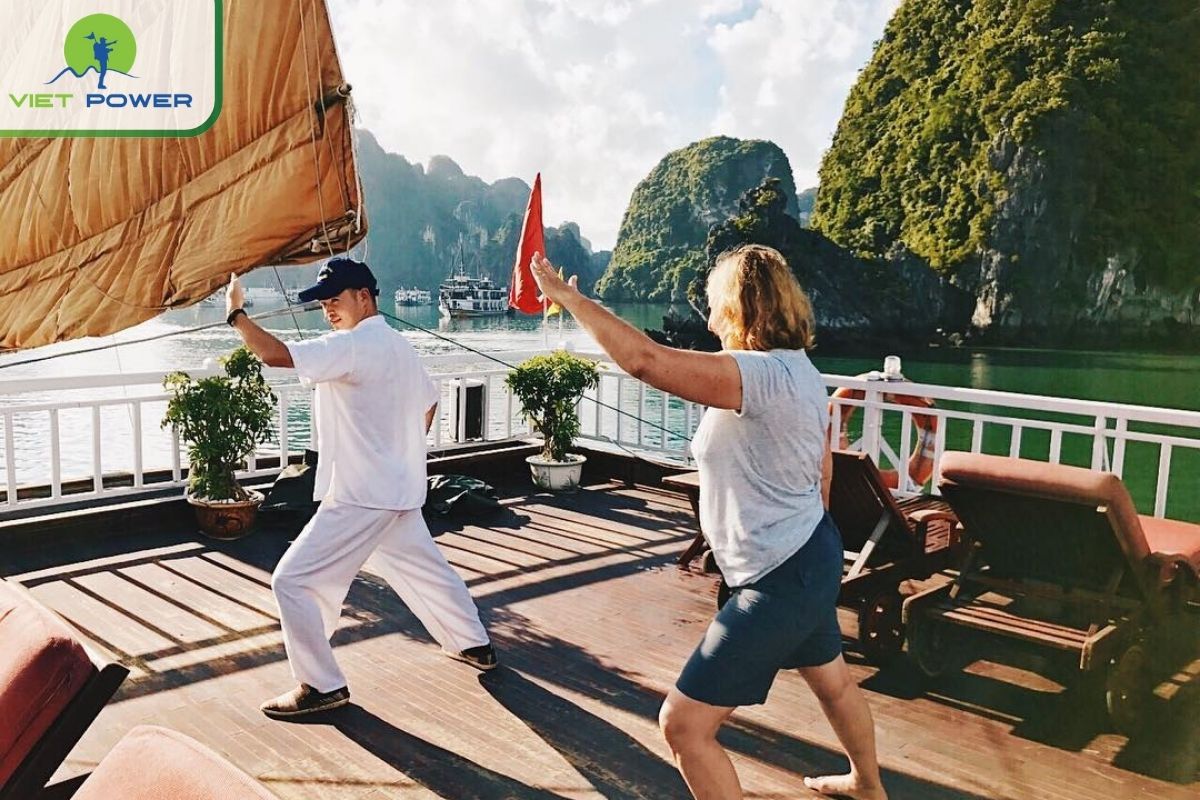 Tai Chi session on the sundeck