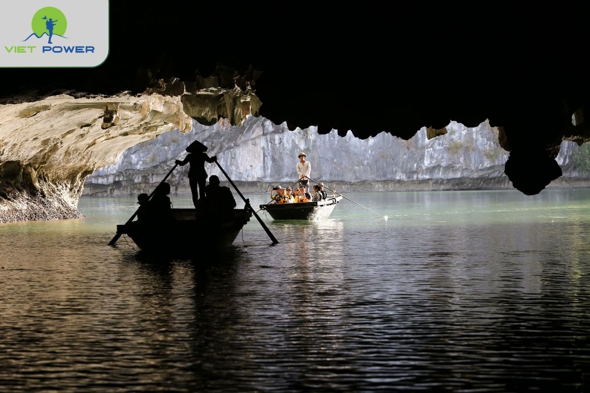 Bamboo boat ride at Dark-Light Cave
