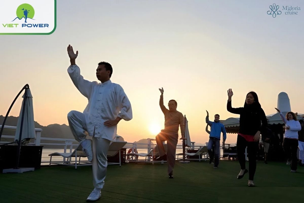 Tai Chi session on the sundeck