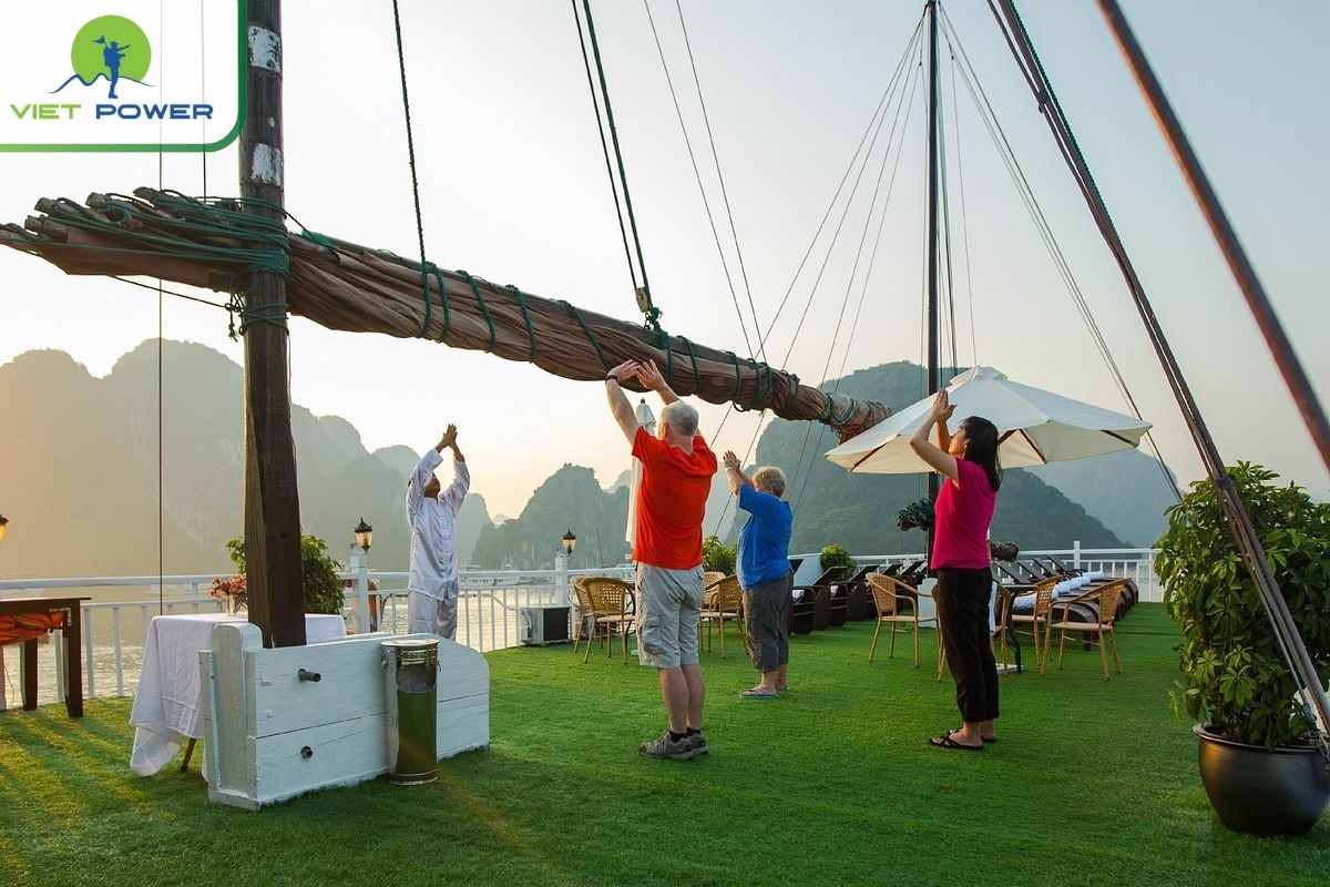Tai Chi session on the sundeck