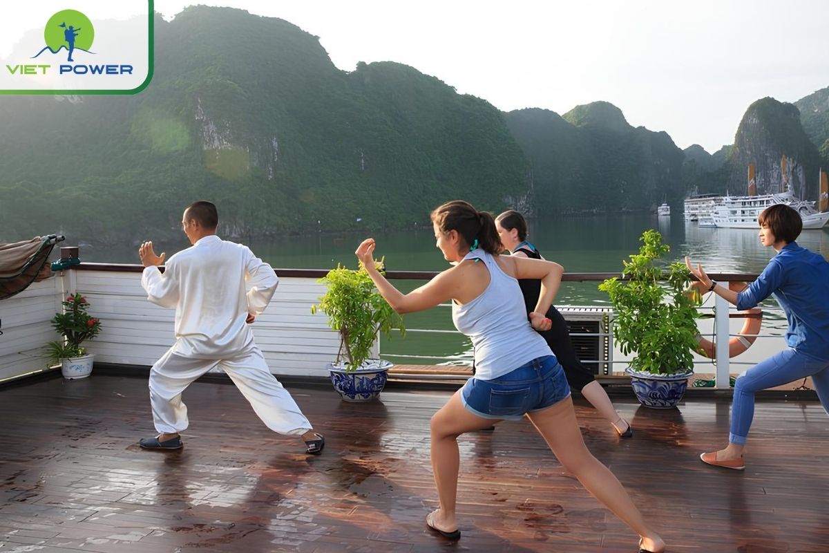 Tai Chi session on the sundeck