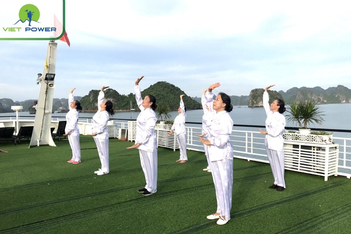 Tai Chi session on deck