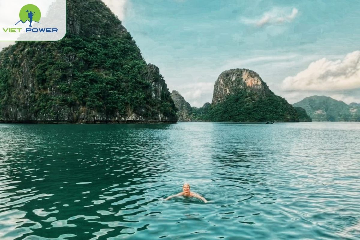 Swimming at Tra Bau Beach 