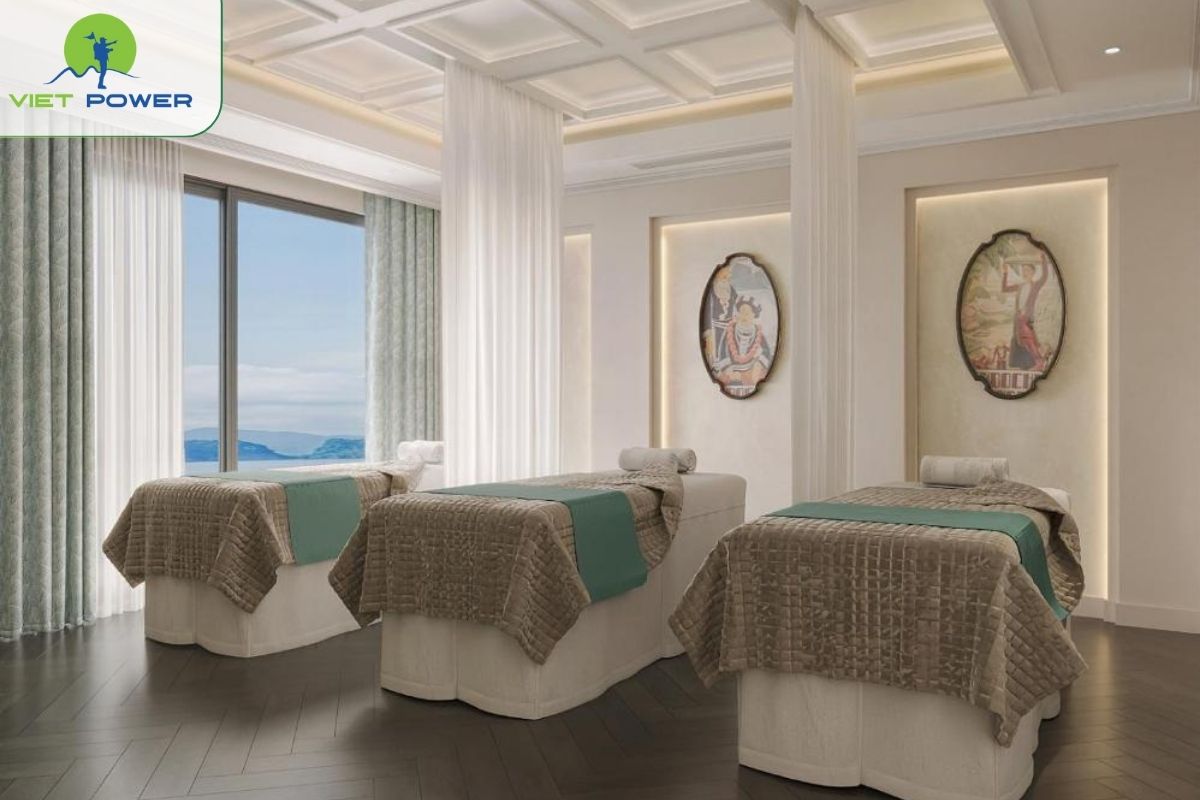 Two spa rooms featuring six massage beds