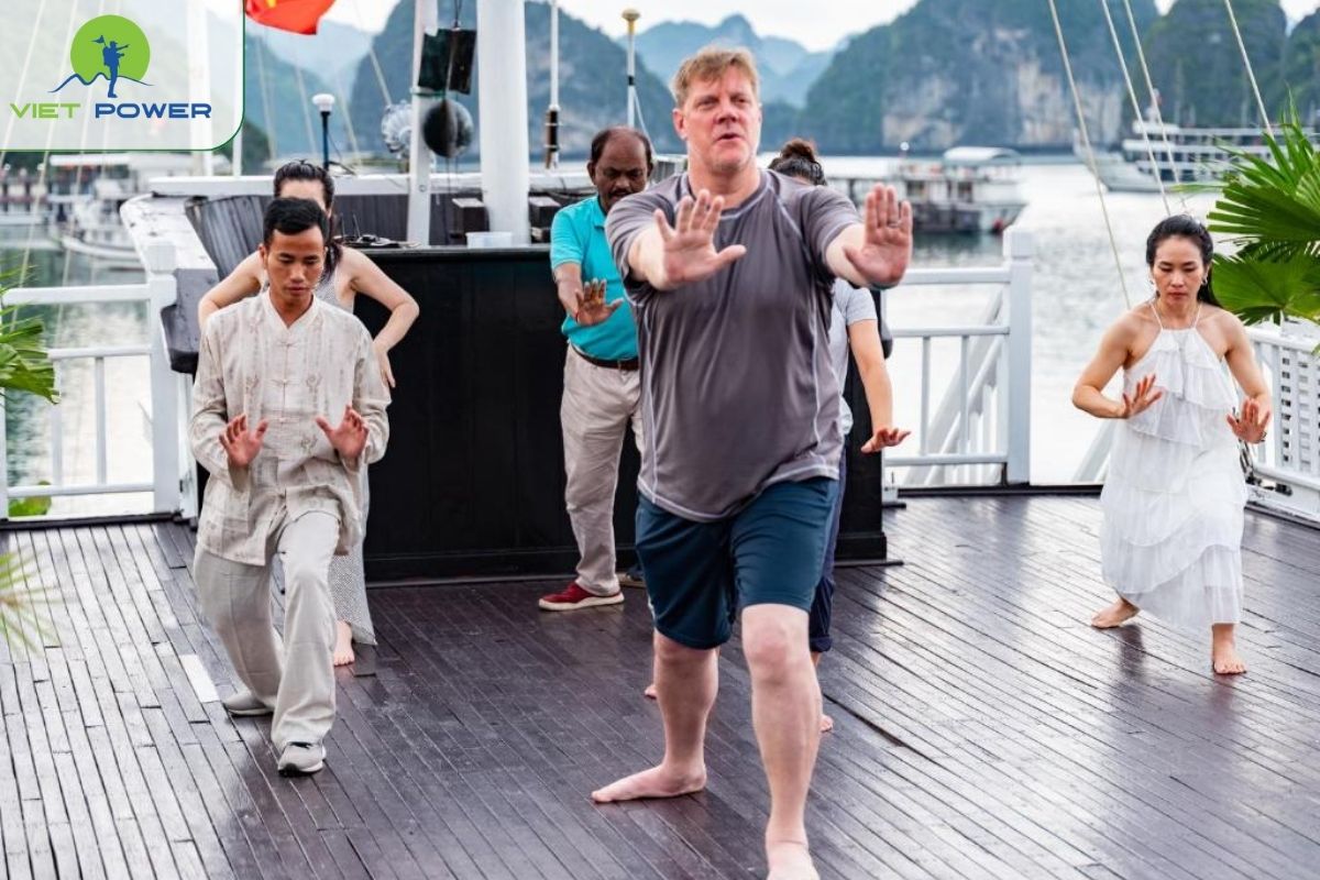 Tai Chi session on the sundeck