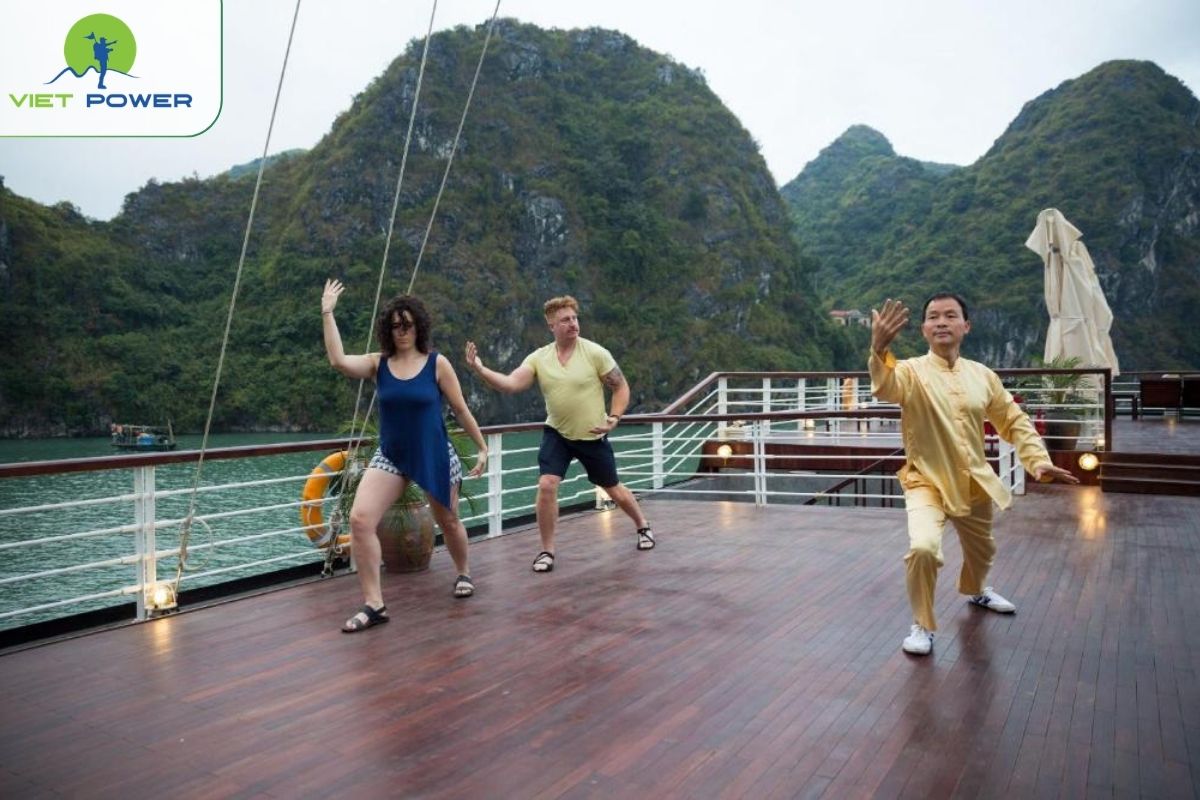 Tai Chi session in the early morning on the sundeck