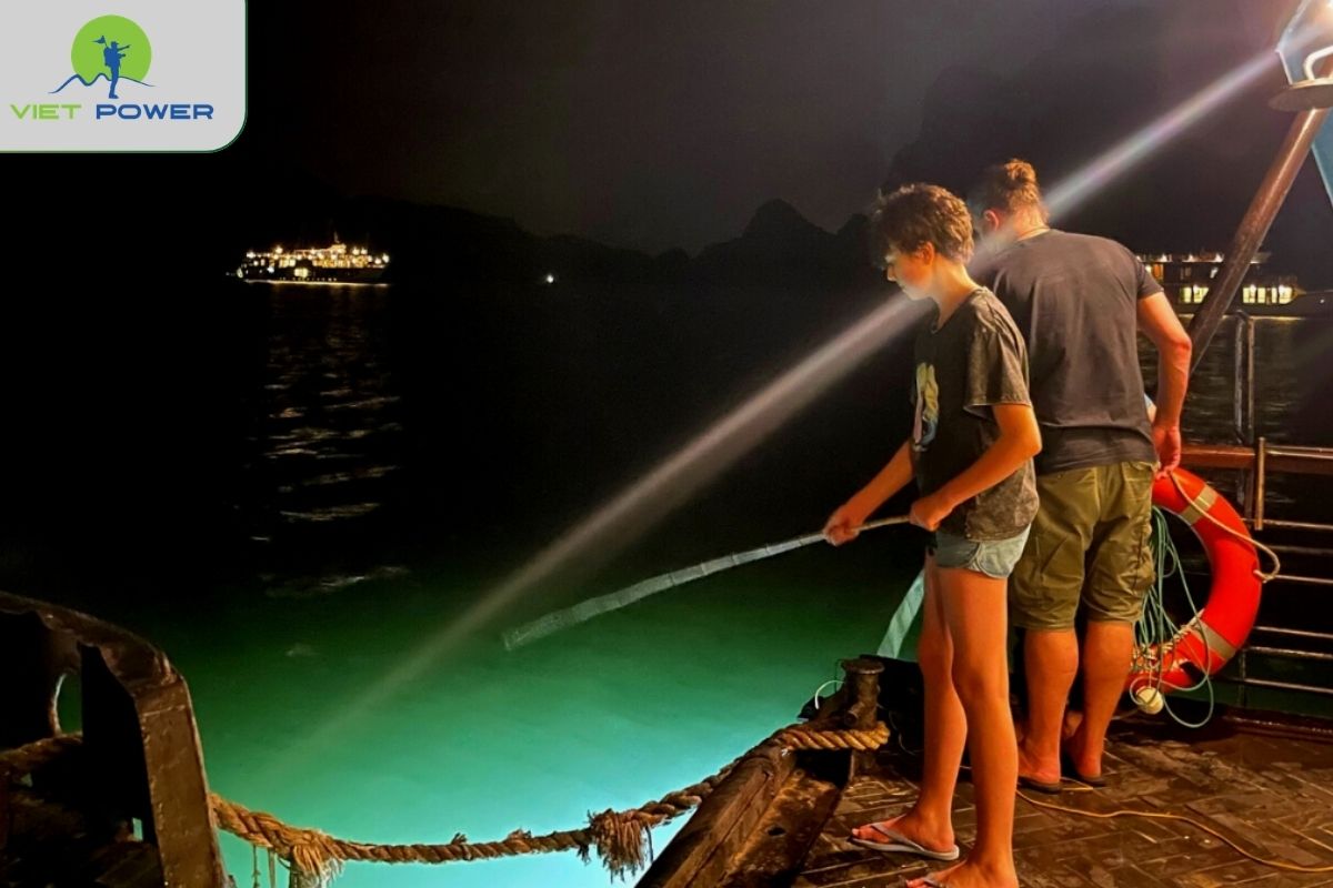 Squid fishing from the back of the boat